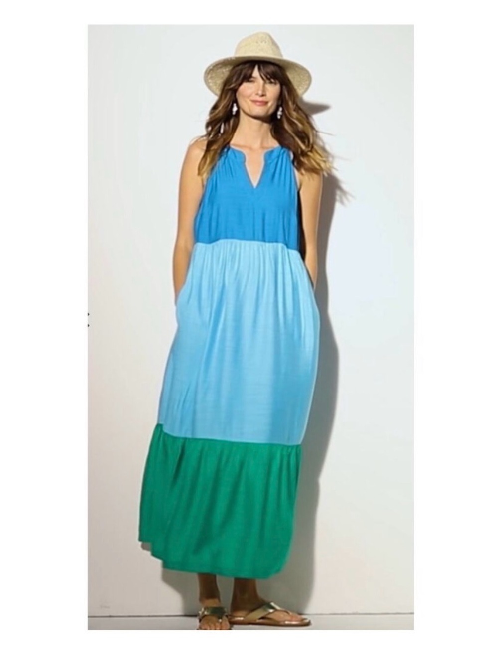 J. Jill Color-Block Maxi Dress in Mediterranean Multi Pockets Size XS - Picture 4 of 13